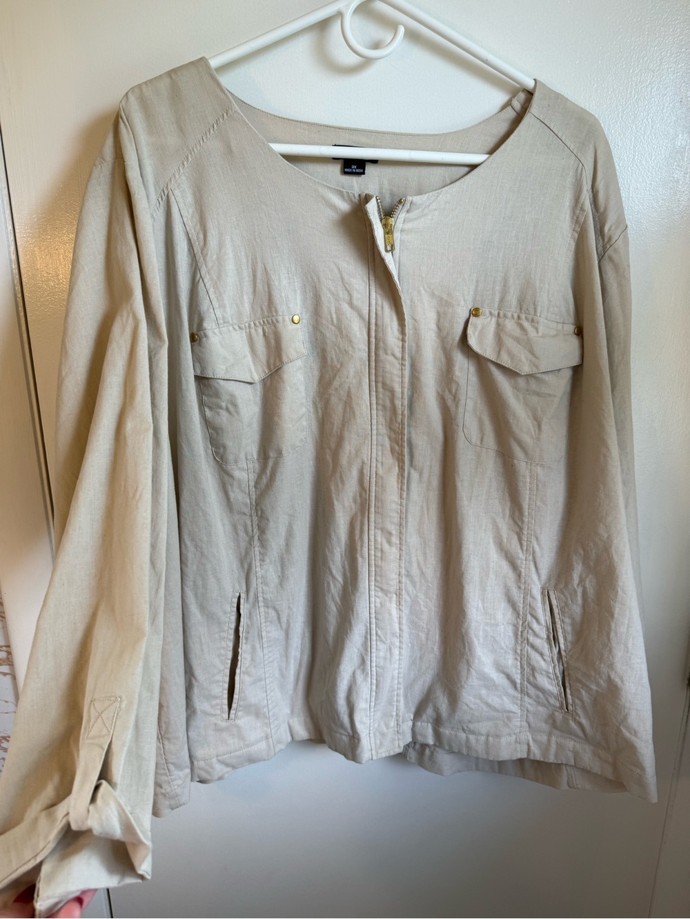 New Directions Curvy Linen Blend Full Zip Jacket - Size 3X